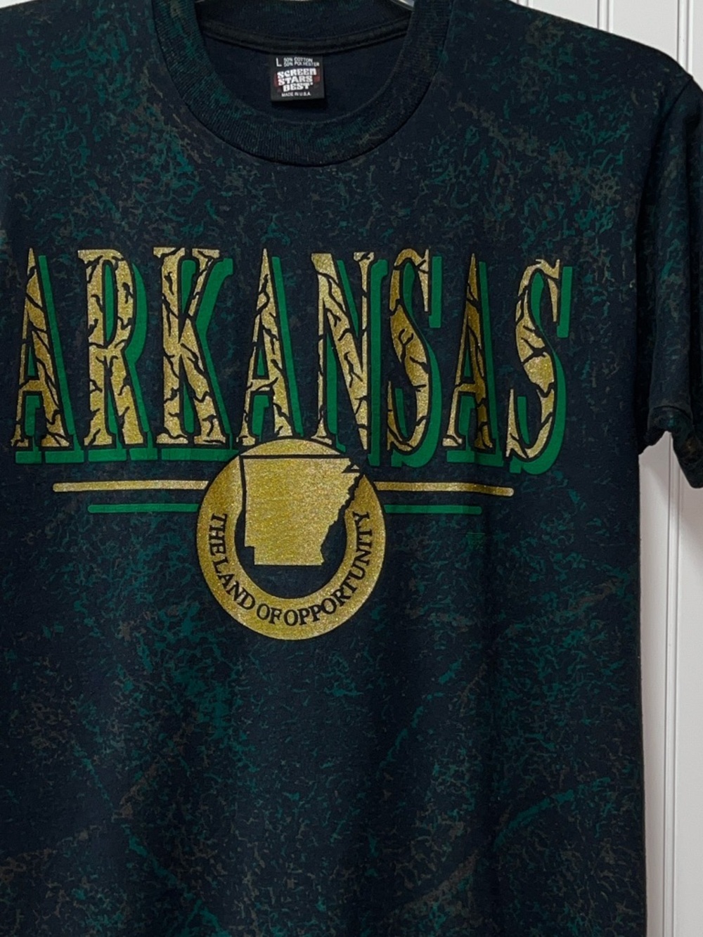 90s Screen Star Arkansas Marble Glitter Shirt L Vintage Like New